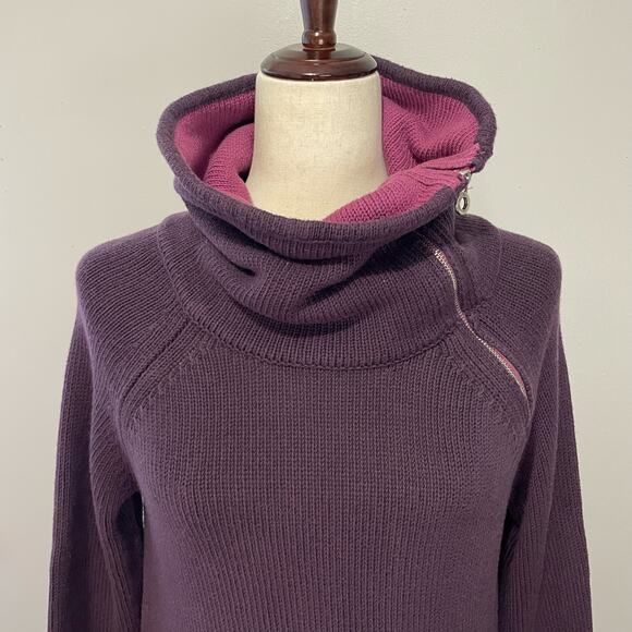 Soft Surroundings Sweater Dress Pockets Funnel Turtleneck Thick Knit Purple Sz S - Picture 7 of 14